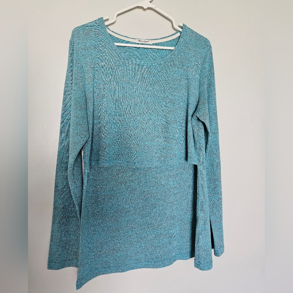 Nursing Top Long Sleeve Womens L Turquoise Marled Lightweight Sweater